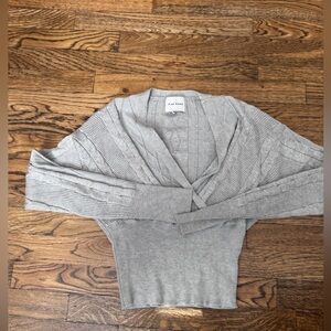 Pink Rose cropped gray holiday sweater